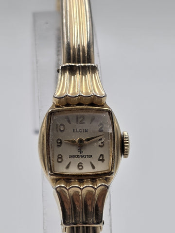 1940's Vintage Elgin Shockmaster 10K GF Ladies Bangle Watch Art Deco Style Works