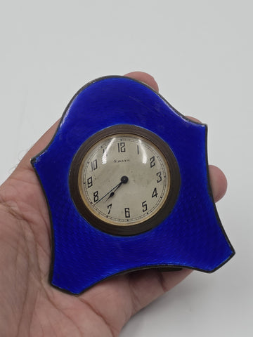 Antique Art Déco Sterling Silver & Enamels Table Clock, Birmingham, C1920. Works