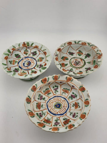 Set Of 3 Chinese 1800's Qing Dynasty Hand Painted Mandarin Rose Porcelain Dishes