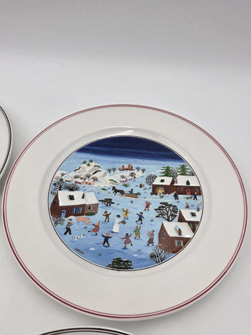 Villeroy & Boch Naif Laplau 4 Dinner Plates Christmas Village Noah Ark 10.5 Inch