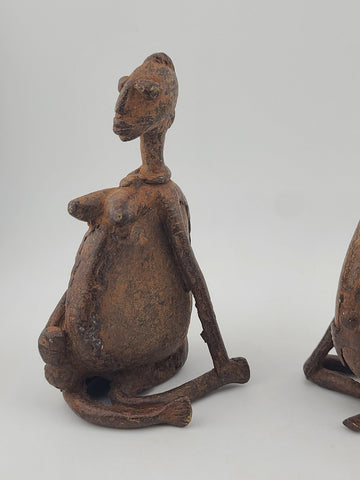 Rare Antique Set Of 3 Sitting Ethnic Tribal People Bronze Dogon Mali Africa