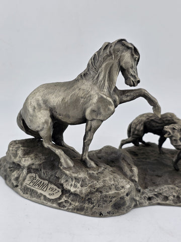 Polland Franklin Mint Pewter Horse Mare Wolves Coyotes Wildlife Animals Figurine