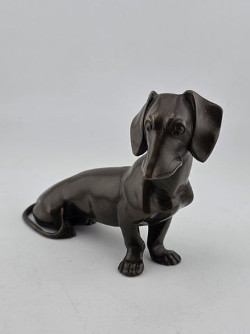 Antique Miniature Bronze Dachshund Sculpture Vintage Dog Figurine Paper Weight