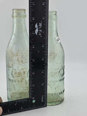 Rare Pair Antique 1900-1915 Embossed Coca-Cola Bottles Winston NC Aqua Glass