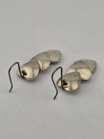 Rare Antique Taxco TR-60 Mexico Sterling Silver Triple Heart Earrings