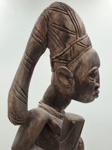 Rare Antique XL 26 In Yoruba African Wood Pregnant Lady Tribal Sculpture Nigeria