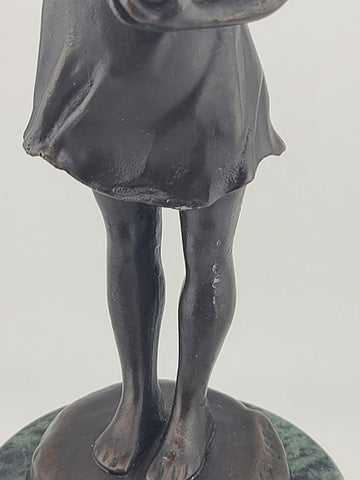 Vintage Bronze Sculpture by Suzanne Crizaro “Girl Blowing Bubbles” Marble Stand