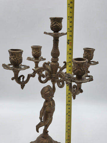 Rare Antique Rococo Cherub Putto 5 Light Candelabra Figural Ornate Candle Holder
