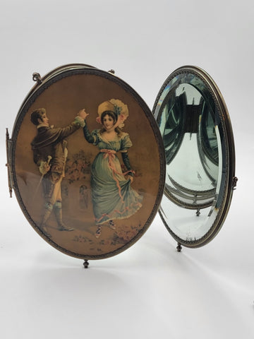 Rare 1800's Victorian Bronze Frame Dancing Couple Triple Hanging Shaving Vanity.