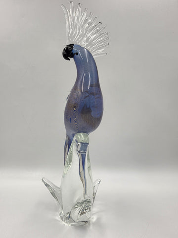 Vintage Murano Art Glass Cockatoo Parrot 18" Blue Gold Aventurine Formia Italy