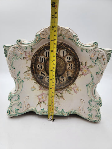 Antique 1890s #20 Kroeber Porcelain Mantle Clock - Turquois Accents - Working.