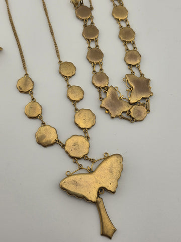Rare 1940s Japanese 24K Gold Plated Damascene Butterfly Necklace Bracelet Set