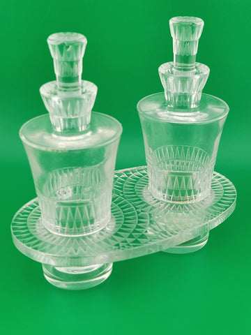 Rare Antique Lalique Crystal "Bourgueil" Oil & Vinegar Cruet Set. Excellent Cond