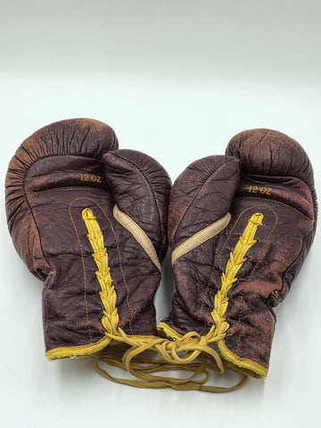 Antique 1950s Everlast 12oz Brown Leather Lace-Up Boxing Gloves Made in USA