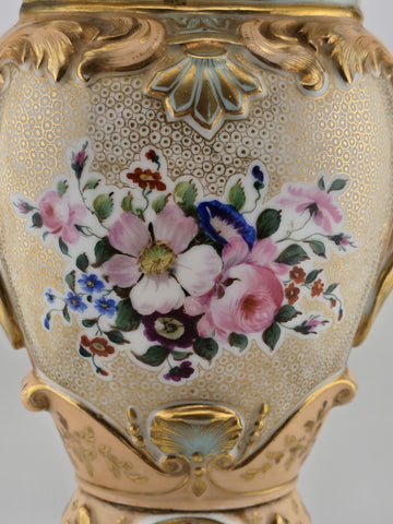 Rare Antique Mid 19th C French Vieux Paris Gilt Porcelain Urn Vase Court Scene