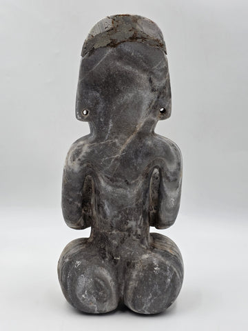 Antique Large Mayan Aztec Style Stone Sculpture Tribal Figure Inlay 15” Statue