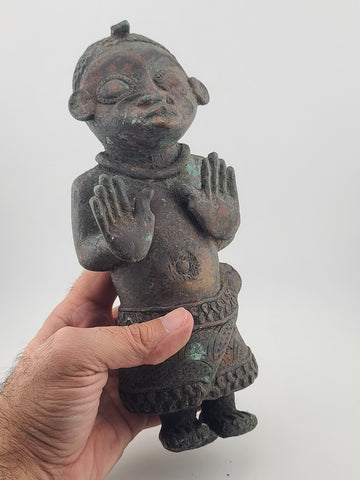 Vintage 1940's African Bronze Figure Rare Benin Style Tribal Bronze Sculpture 9”