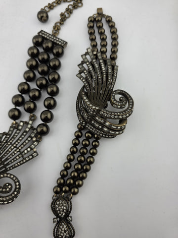 Rare Vintage Heidi Daus Statement Necklace & Bracelet, Chunky Black Faux Pearls