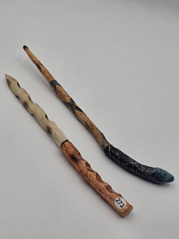 Set Of 2 Rare One Of A Kind Handmade Wooden Magic Wand Fantasy Staff Cosplay.