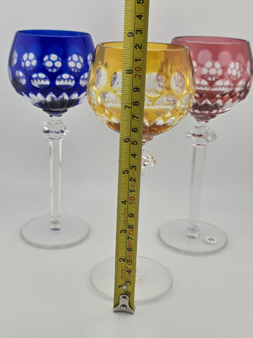Rare Set Of 3 Vintage Barthmann Leaded Crystal Wine Cut-to-Clear Glasses.