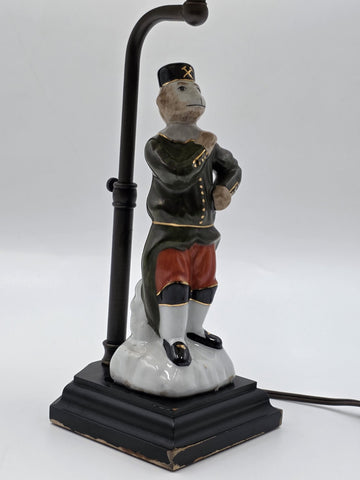 Antique 1940's Monkey Bellhop Figural Table Lamp Mid Century Ceramic Butler Lamp