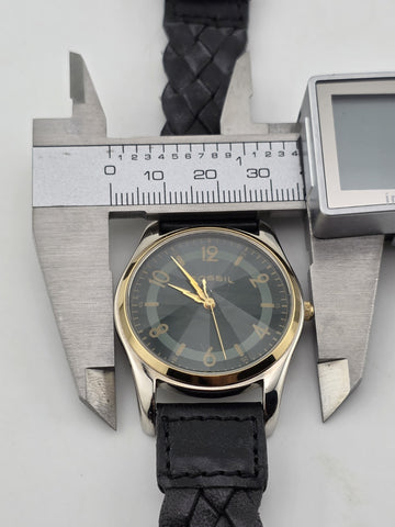 NIB Fossil PC-9626 Gold Tone Black Dial Quartz Watch Leather Strap 36mm