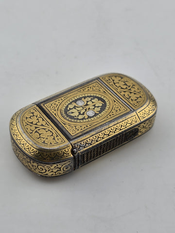 Rare Spanish Damascene Gold Inlaid Steel Vesta Match Safe Case Toledo c.1880