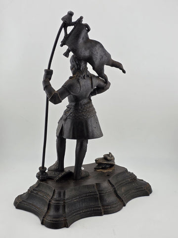 Antique 19thC Bronze Knight Warrior Clock Topper – Medieval St. George Style.