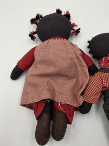 Antique Hannah & George Primitive Folk Art Rag Dolls Signed Handmade 13” Couple