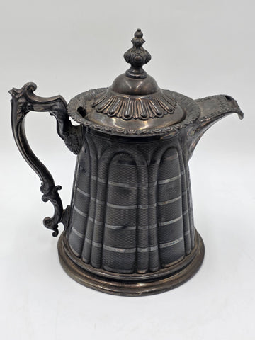 Antique 19th C Meriden Water Pitcher Decanter Bold Ornate Silver Plate Lrg Heavy