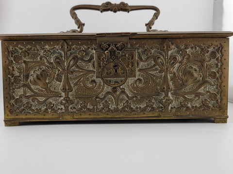 Antique Victorian Renaissance 1880 German Brass Repousse Jewelry Casket/ Trinket