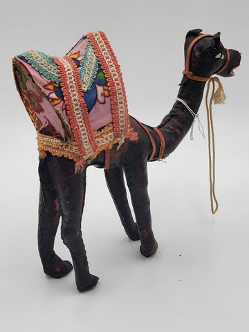 Rare Set Of 3 Antique Handmade Leather Camels W Saddles Nativity. Circa 1910.