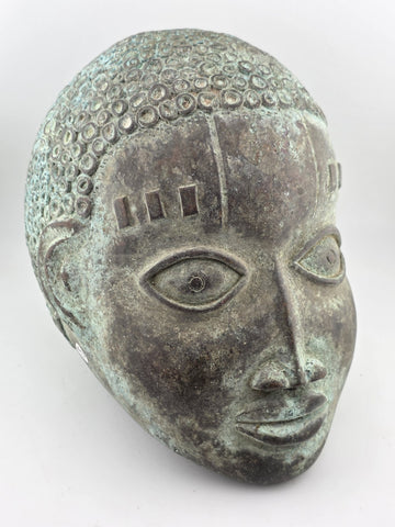 Antique African Nigerian Benin Bronze Large Bust  Statue Primitive Tribal Art.