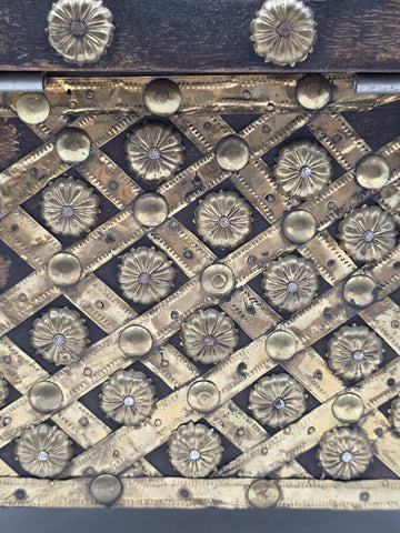 Rare Antique Moroccan Moorish Brass Studded Jewelry Chest Box Islamic Decor