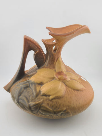 Vtg Roseville Made In The USA Pottery Clematis Ewer Pitcher 16.6 Mold 6" Tall