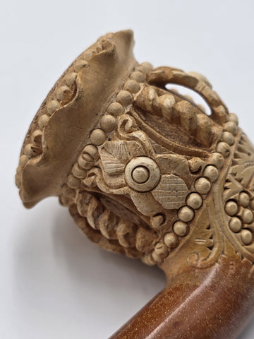Antique C1920 Turkish Meerschaum Tobacco Pipe Hand Carved Figural Lucite Stem.