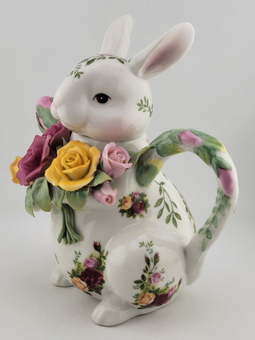 Royal Albert Old Country Roses Porcelain Bunny Rabbit Teapot Decoration VG Cond.