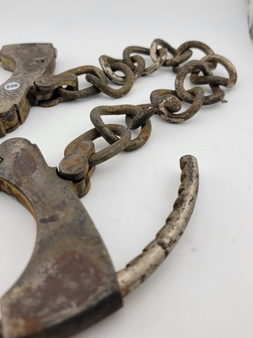 Rare Antique Late 19th C Pair Of Original Mattatuck Co. USA Handcuffs. No Key.