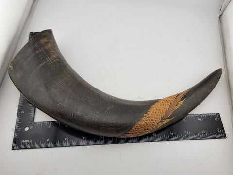 19th Cent. Antique Handcarved Asian Buffalo horn with dragon and Tiger Carvings.