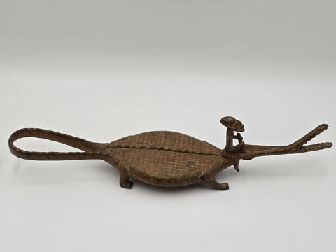 Rare African Senufo Bronze Crocodile with Rider Ritual Oracle Figure Lost Wax