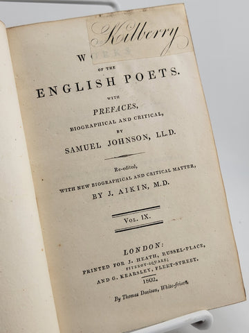 Rare Antique Manuscript 1802 Works of Cowley Davide. Works Of The English Poets.