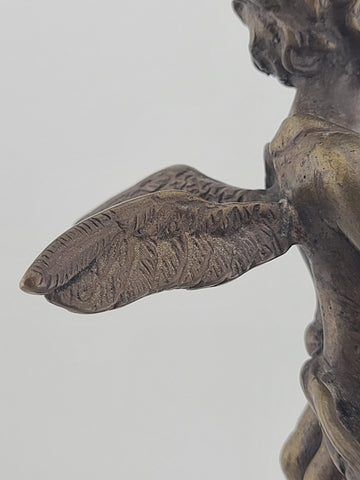 Antique 19th C Bronze Cupid Statue Clément Moreau Sculpture on Marble Base 9"