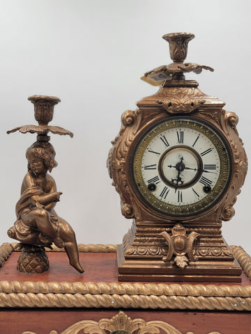 Antique 19th c. F Kroeber Clock Co New York Figural Mantle Clock W Drawer. Works