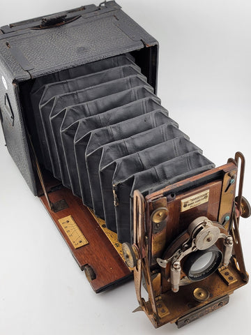 Antique F.H. Sanderson Wooden Hand Camera. Bausch & Lomb Black Bellows. Untested