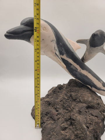 Rare Large Signed NLW Ltd Edition Stone Dolphin Sculpture 132/200 on Lava Base