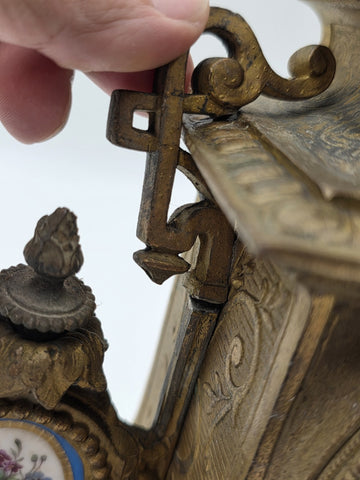 Private: 19th Century Brass & Porcelain Mantel Clock w Eight Day Movement. Works