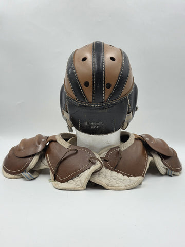 Rare Antique 1940's Goldsmith 60F Football Helmet &University 12C Shoulder Pads.
