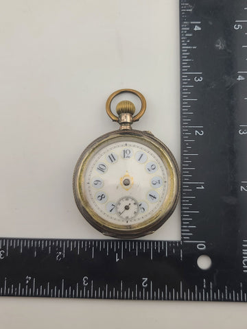 Antique French Silver Pocket Watch Cylindre 6 Rubis Running c1880. Missing Arms