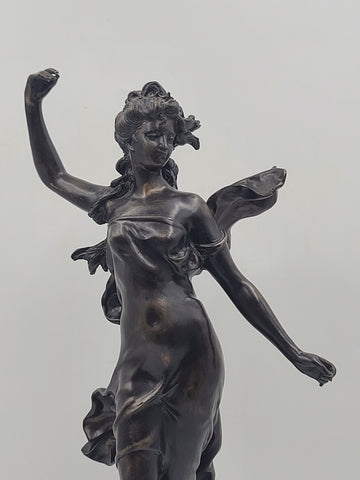 Auguste Moreau Diane Art Nouveau Bronze Dancing Woman Sculpture French C1900