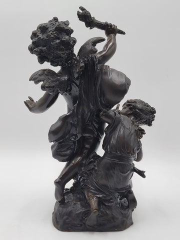 Rare Antique C 1910 Auguste Moreau "Torch Boy" Heavy Bronze Sculpture. 16 Inch